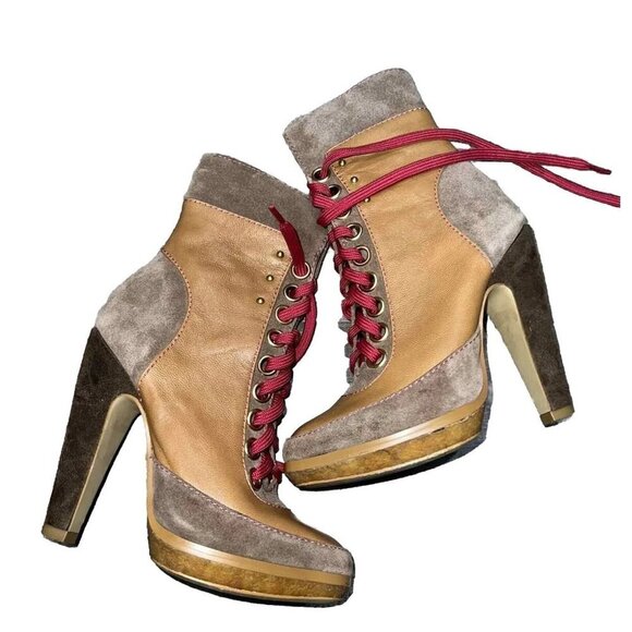 Colin Stuart Heeled Hiking Boot with Red Laces Size 5 Leather Suede Shoes - Picture 1 of 13